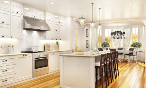 outhwestern-style interior of a Santa Fe townhome in McCormick Ranch, featuring warm wood beams, tile flooring, and natural light.