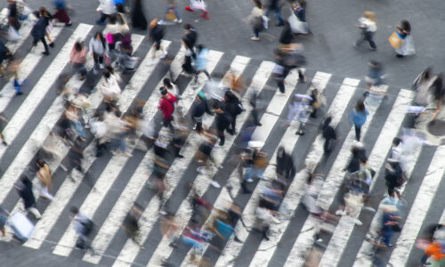 crowd motion blur no direction busy scene concept confusion movement
